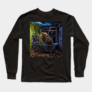 watercolor locust with lions head eating trout Long Sleeve T-Shirt